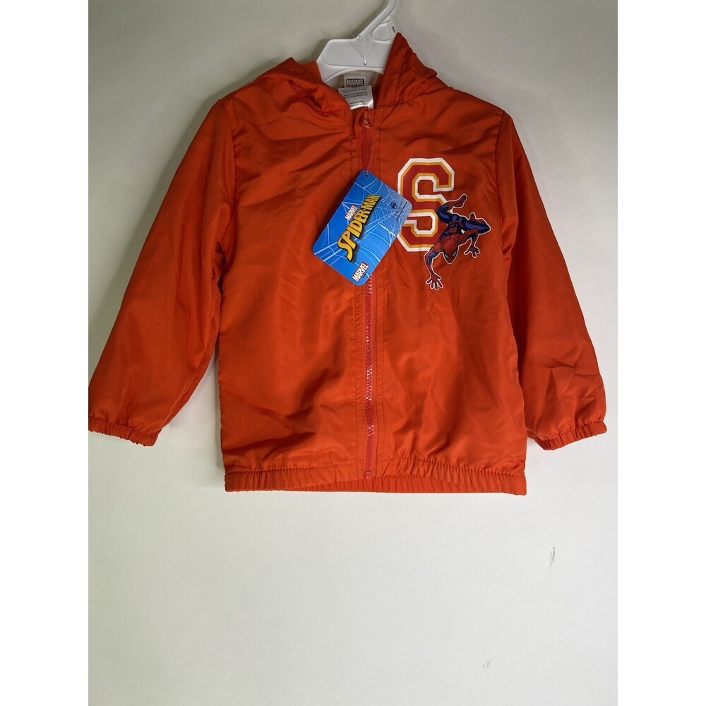 Marvel Spider-Man Windbreaker Lightweight Fleece Lined Hooded Zip Jacket Boys 3T